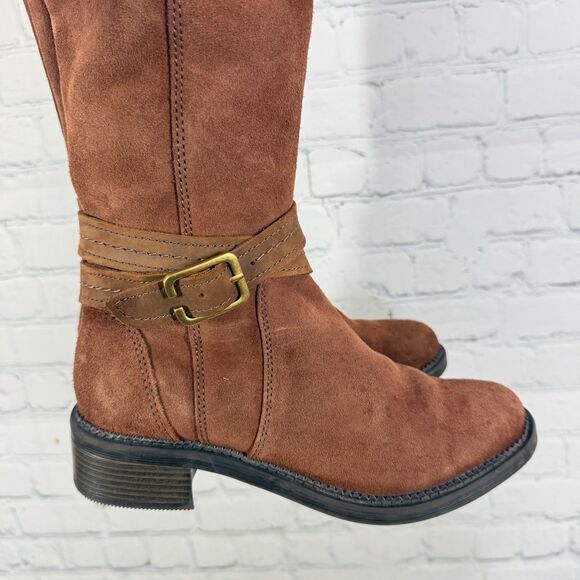 Claks Collection Riding Boots Women Size 6 Brown Suede Leather Buckle Campus - Picture 9 of 16